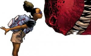 Moon Girl (Right) and Devil Dinosaur (Left). Wait, no. That's not right. Oh well. No going back now.