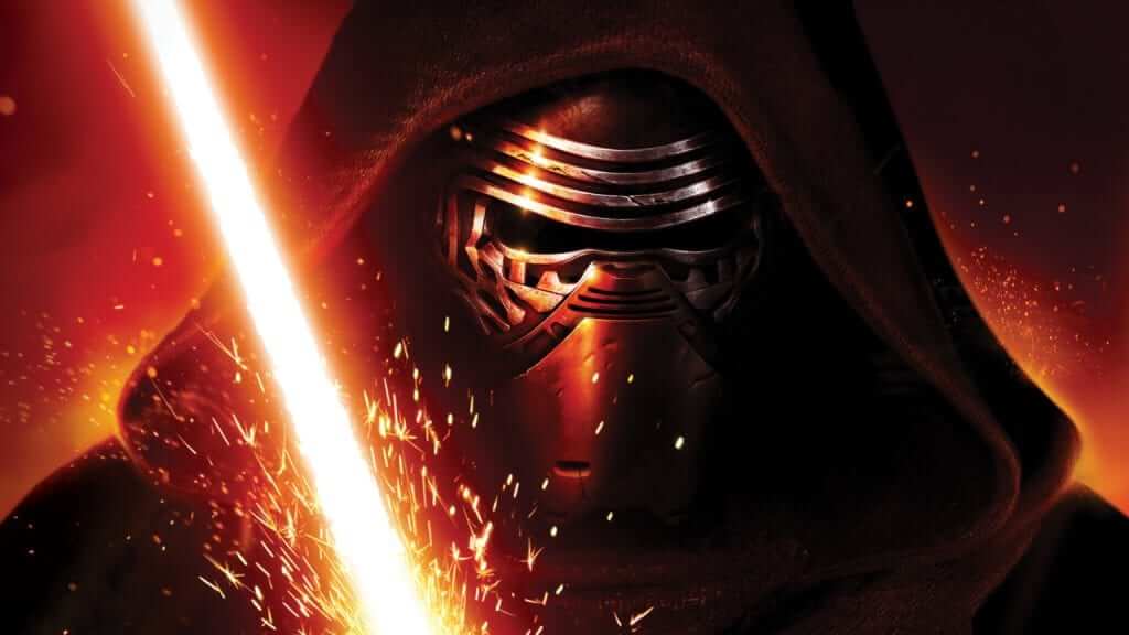 Star Wars Kylo Ren mask with red lightsaber