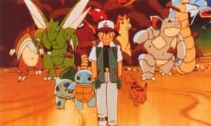 Ash leads the attack on Mewtwo.