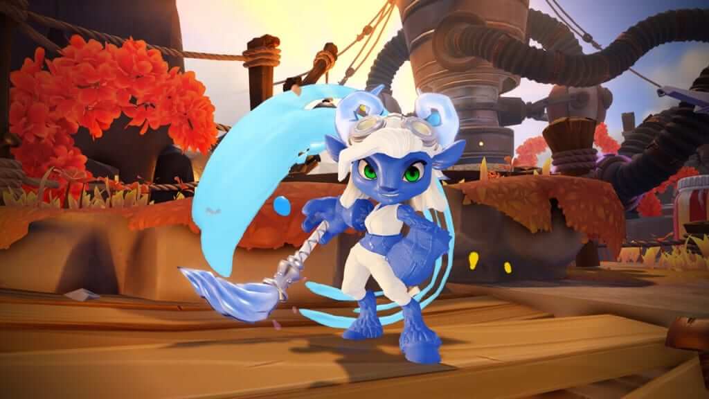 Power Blue Splat's character stands out vividly in-game against the orange elements.