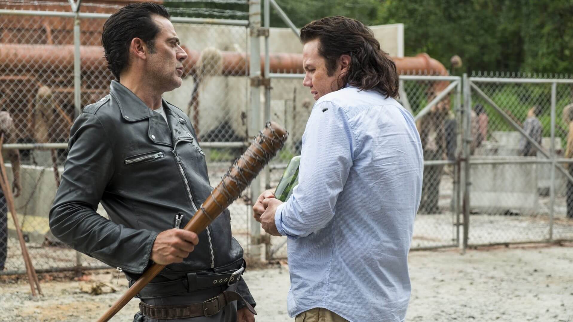 Negan with Lucille threatening Eugene on The Walking Dead