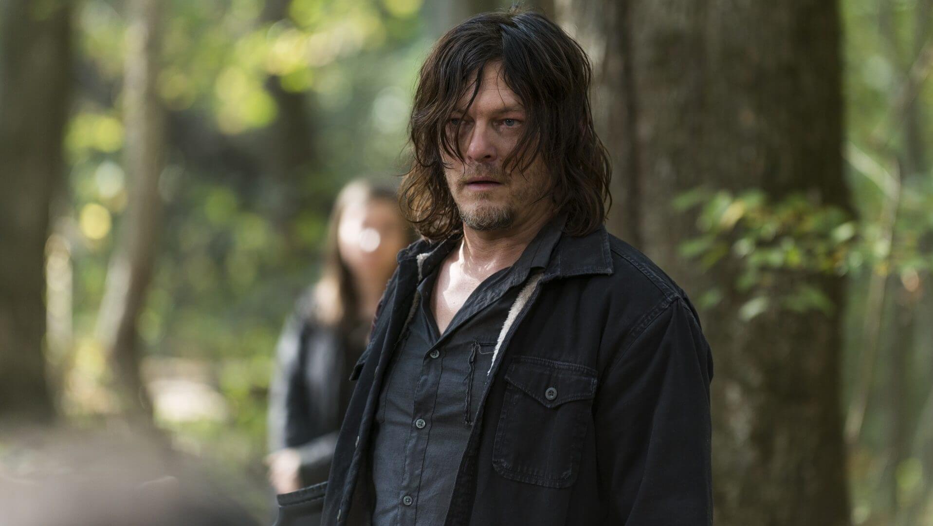 Daryl in the woods outside of Oceanside on The Walking Dead