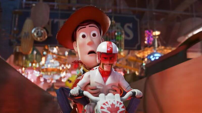 Toy Story 4 Duke Caboom riding with Woody