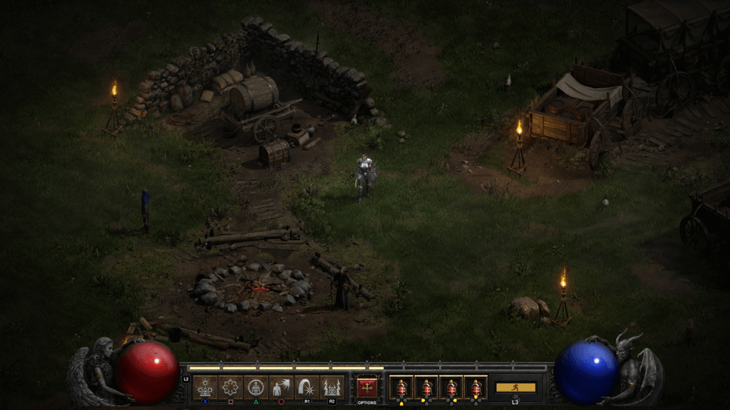Diablo 2: Resurrected ARPG party in camp