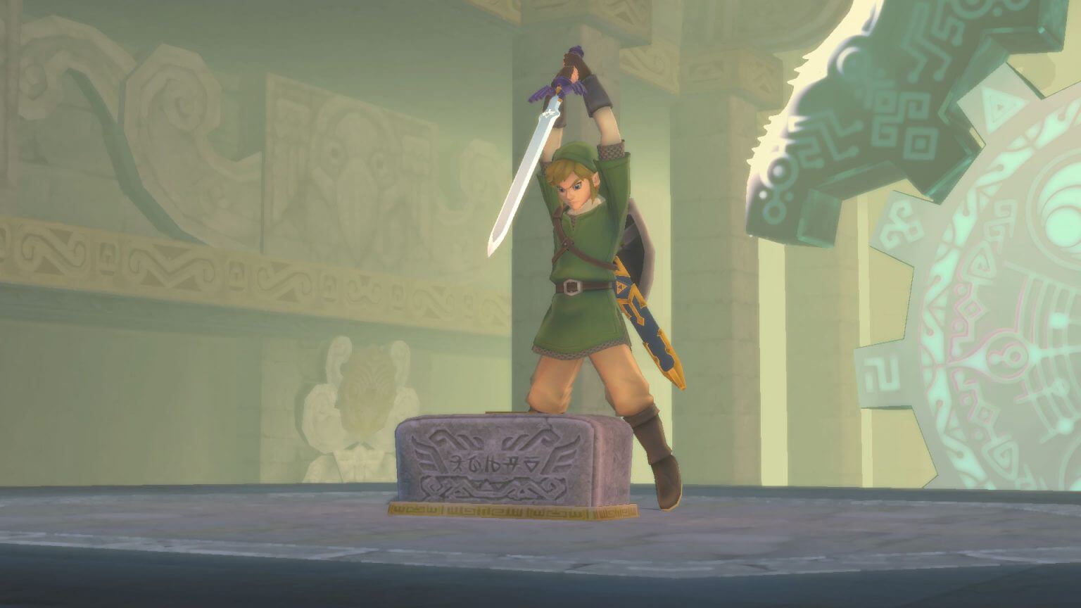 Link drawing the Master Sword in The Legend of Zelda: Skyward Sword HD.