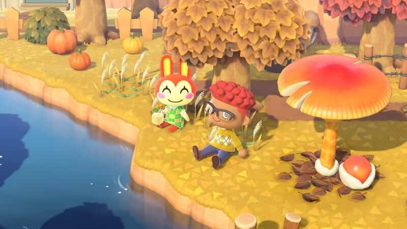 Animal Crossing: New Horizons Screenshot of Relaxing by the Lake in the Best Switch Exclusive