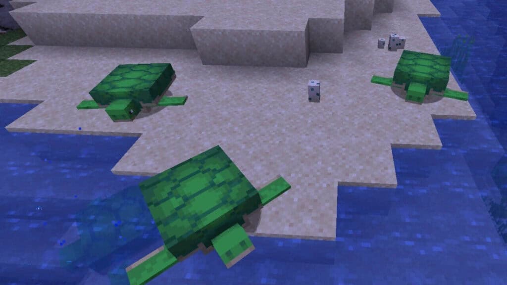 Sea Turtles on a beach in Minecraft