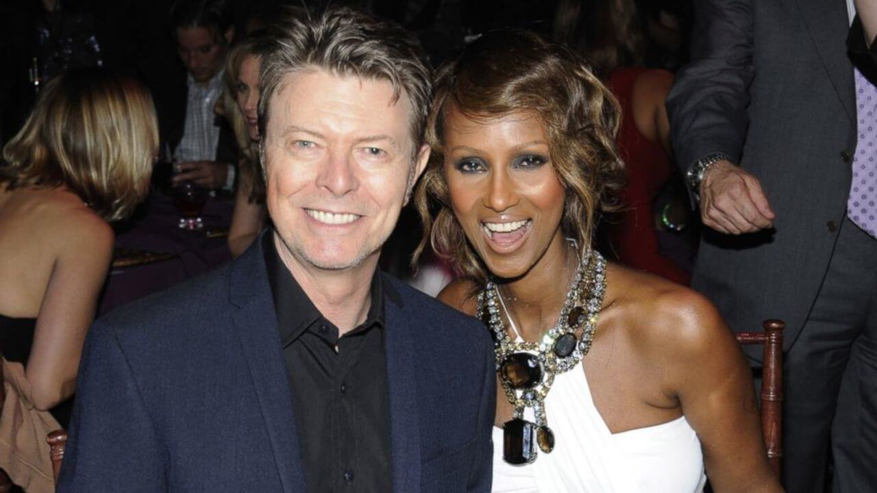 Iman and David Bowie smiling