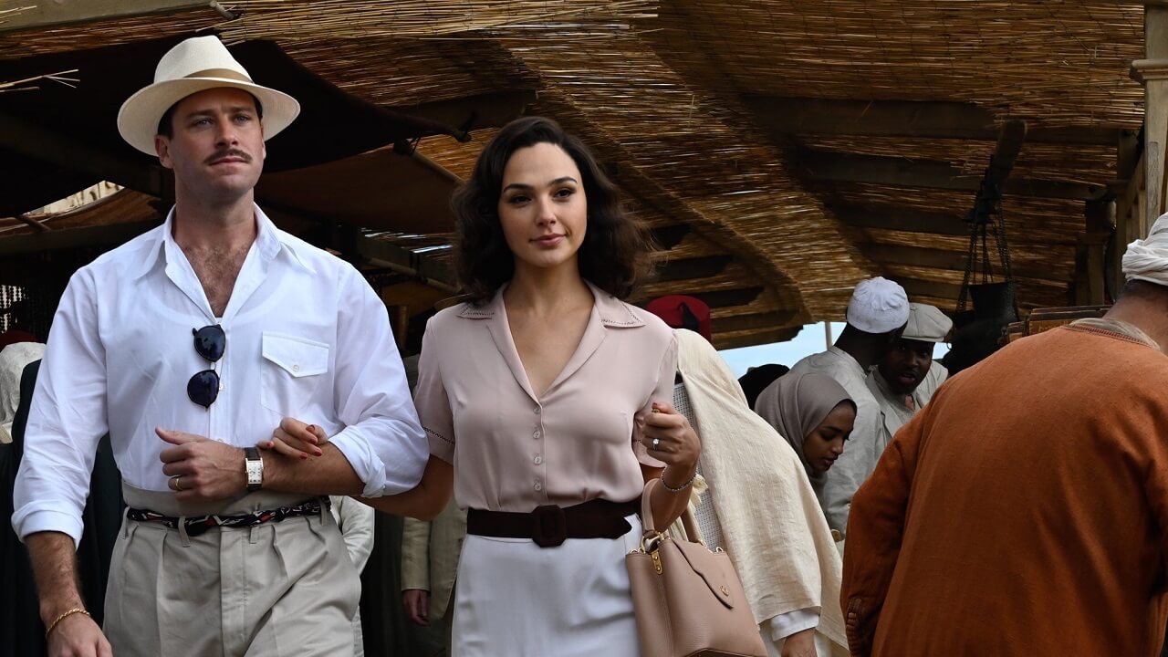 Hammer(left) and Gadot(right) on the set of Death on the Nile