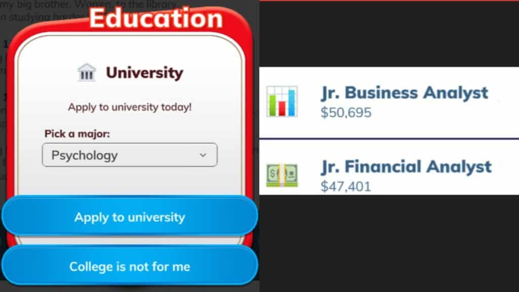 Education and corporate jobs on the way to becoming CEO in BitLife