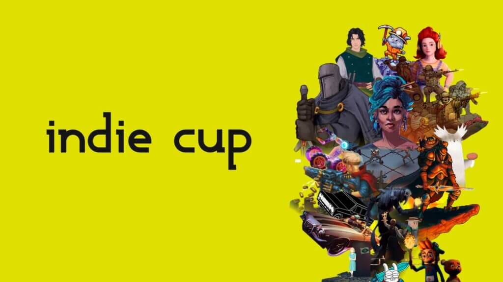 Indie cup font on yellow background with characters, Indie Cup W'22