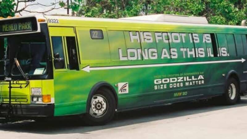 A bus promoting 1998's godzilla