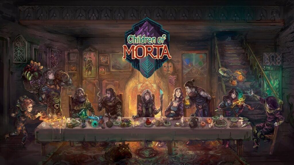 Children of Morta Logo with characters, Children of Morta Update, Fellowship of Sanctuary update
