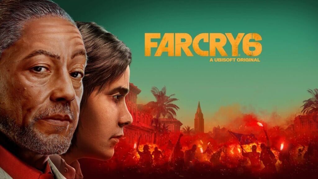 Far Cry 6 logo with main characters on background, Far Cry 6 Update 1.08