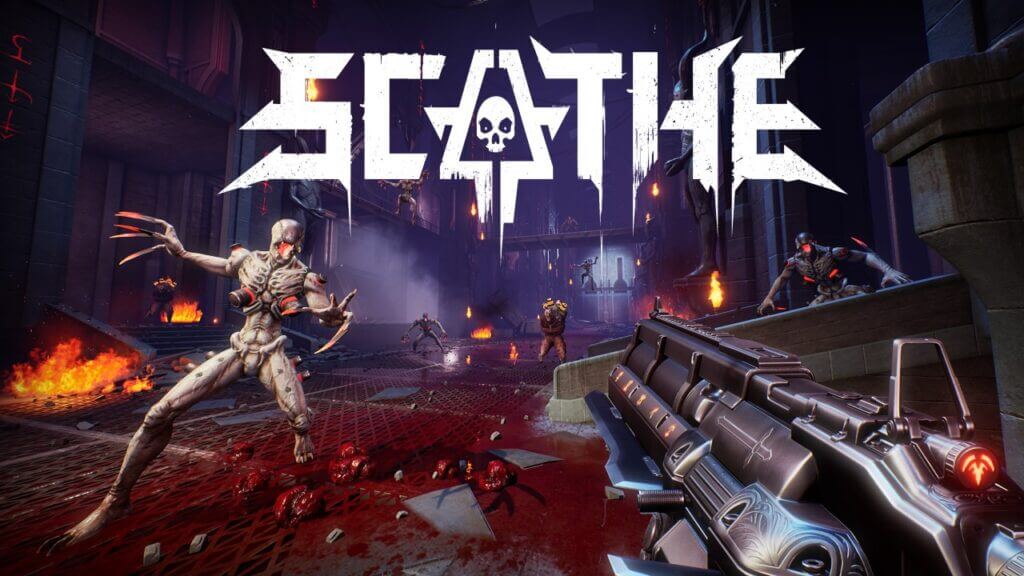 Scathe logo with screenshot in background, Scathe Release, Damage State Games Release
