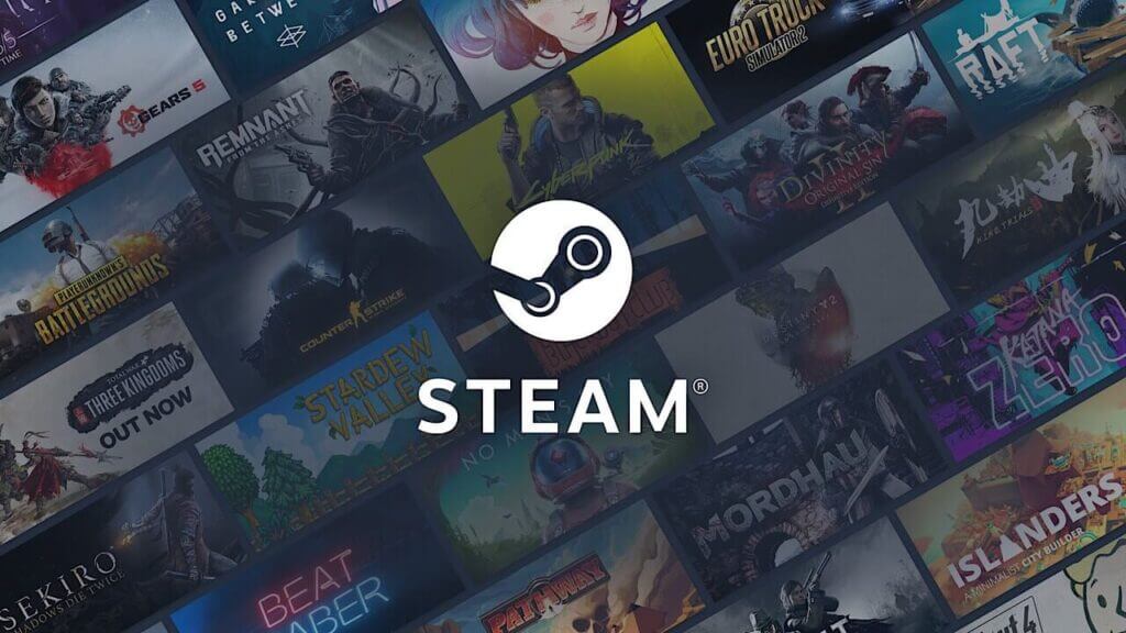 STeam logo with game titles in background, Steam Next Fest announcement, Valve event