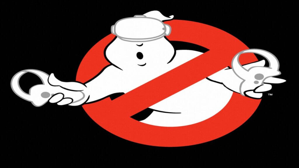 Ghostbusters logo with black background, Ghostbusters VR game, nDreams game