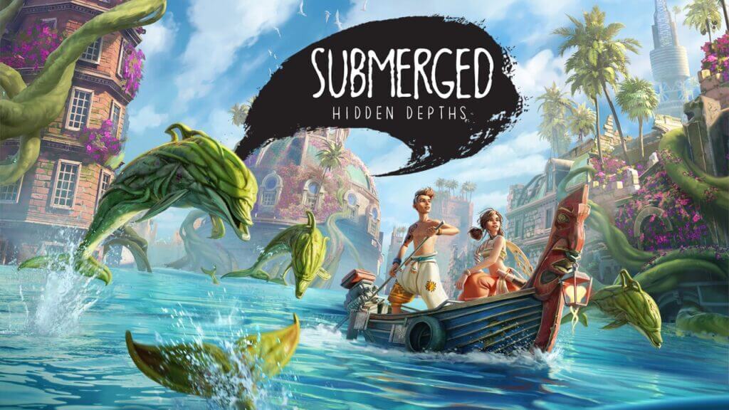 Submerged: Hidden Depths logo with characters in background, Submerged: Hidden Depths review, Uppercut Games release