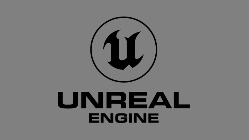 Unreal Engine logo with grey background, Unreal Engine 5 release, Epic Games engine