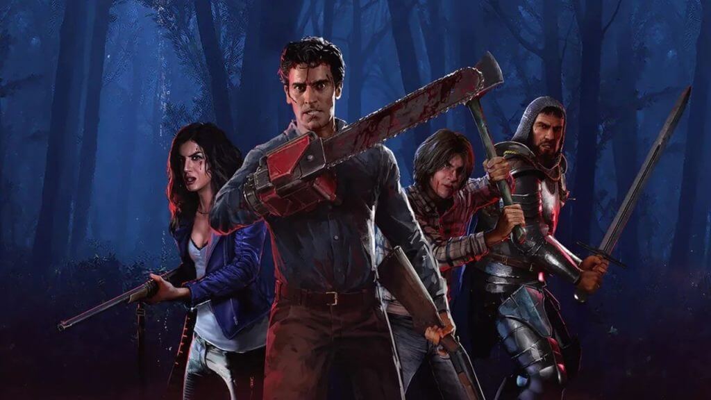 Evil Dead: The game artwork with main characters, Evil Dead: The Game review, Saber Interactive release
