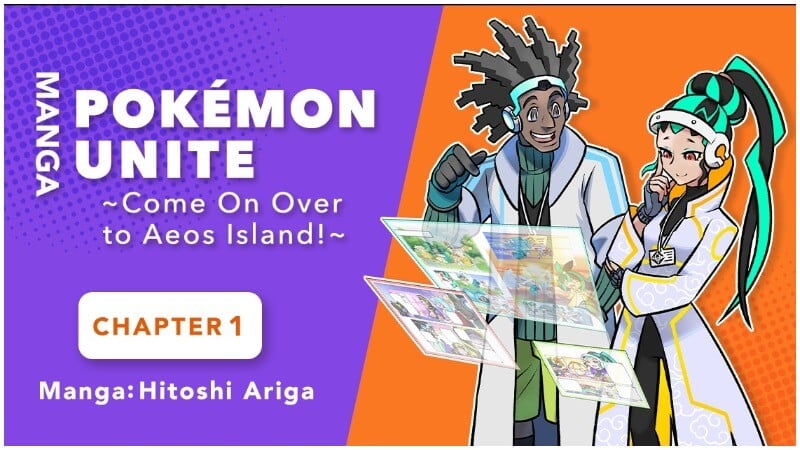 Pokémon UNITE Manga - Come Over to Aeos Island! Official Title Cover