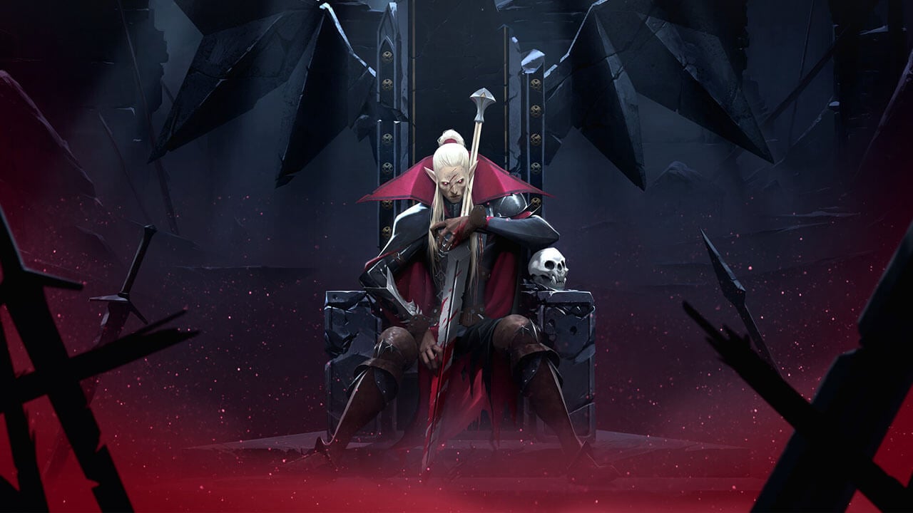 V Rising Vampire with Sword sitting on a Throne