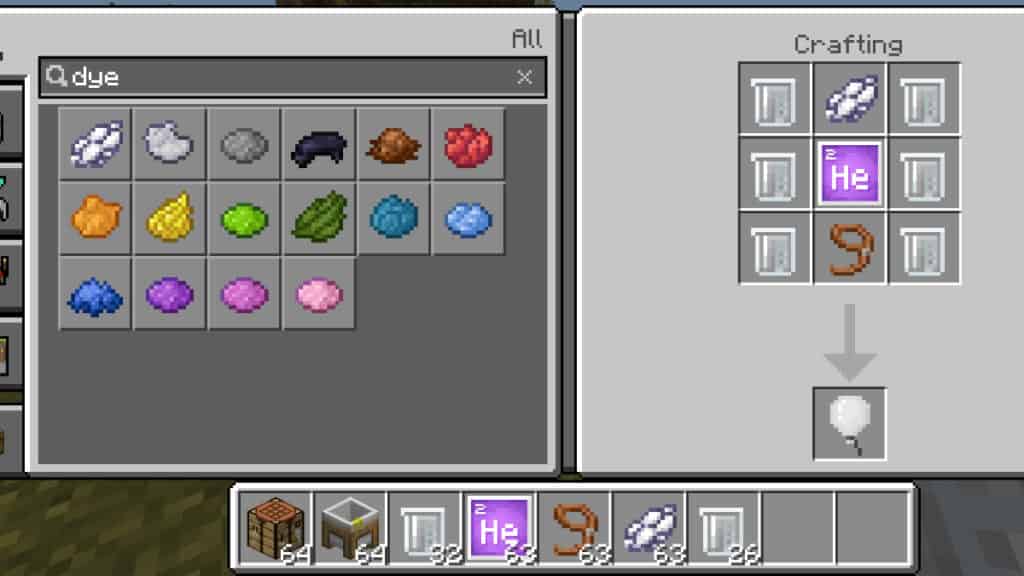 The recipe for a balloon in Minecraft Education Edition