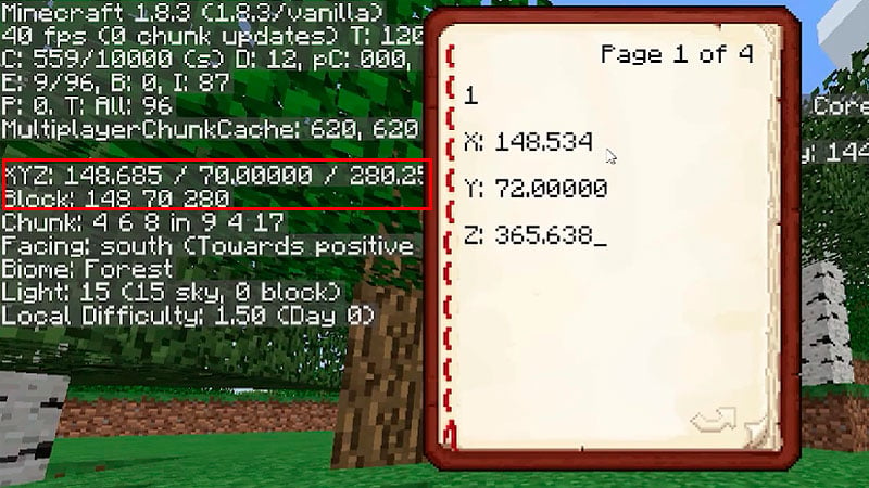 What button shows coordinates on Minecraft?