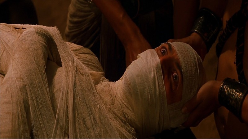Imhotep being mummified in the Universal monster remake 
