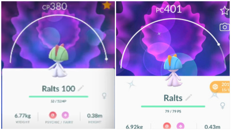 Ralts 100% perfect IV stats, shiny Ralts in Pokémon Go