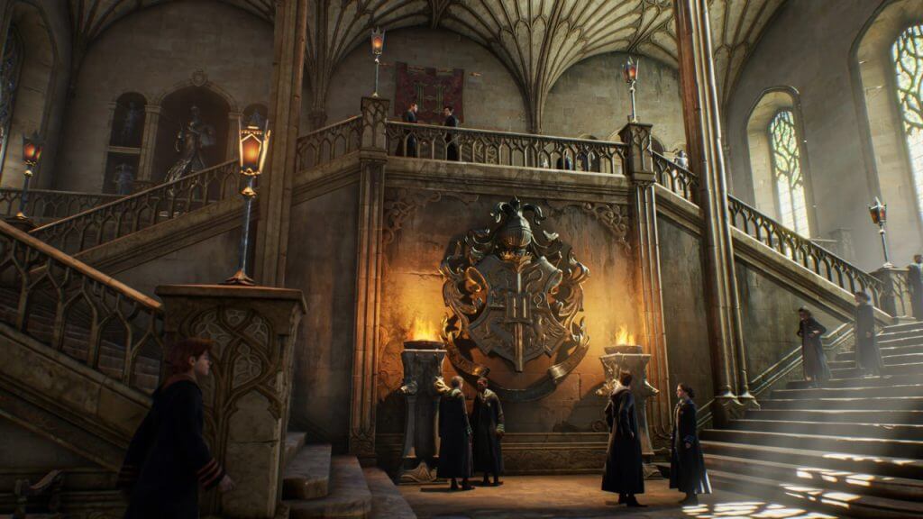 Hogwarts Legacy school hallway, Hogwarts Legacy release, Portkey Games and Avalanche Software title