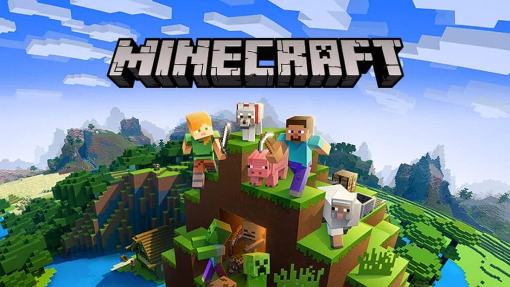 Characters from minecraft gather on a hilltop