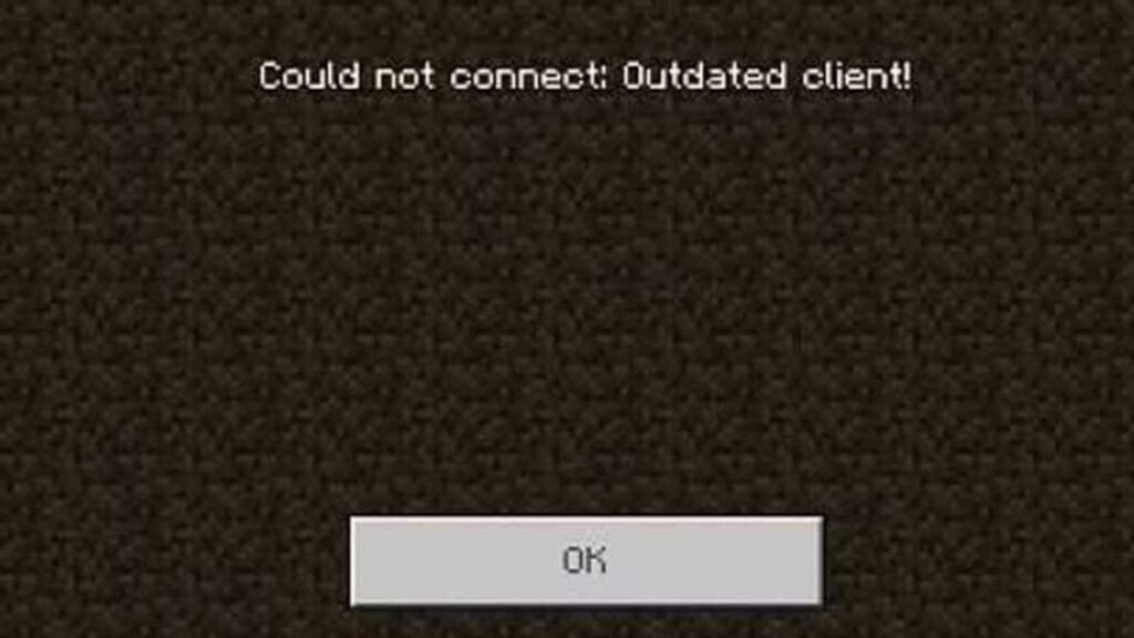 The Client Error screen in Minecraft before it is fixed