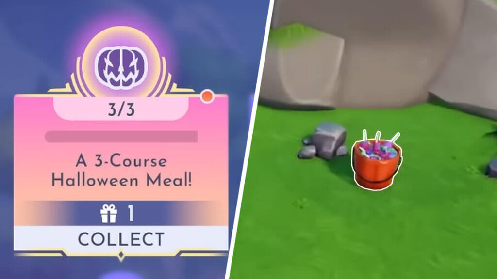 A 3-Course Halloween Meal in Disney Dreamlight Valley and a Bucket of Candy