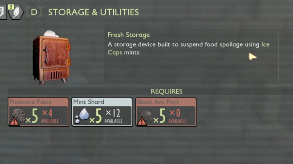 The recipe for Fresh Storage in Grounded