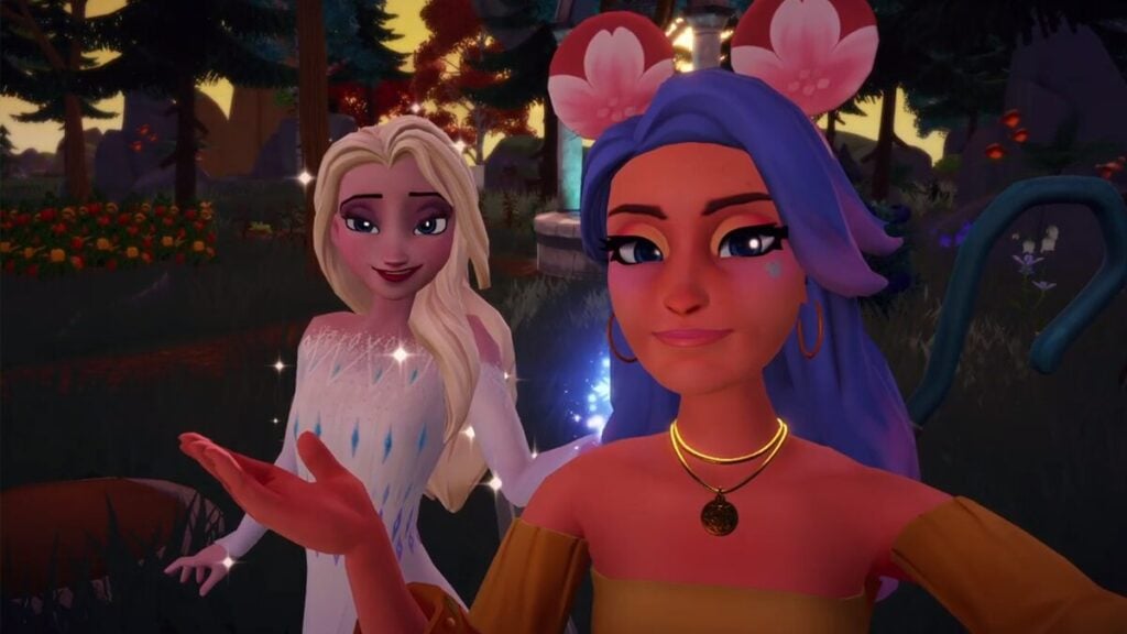 Player Character and Elsa in Dreamlight Valley
