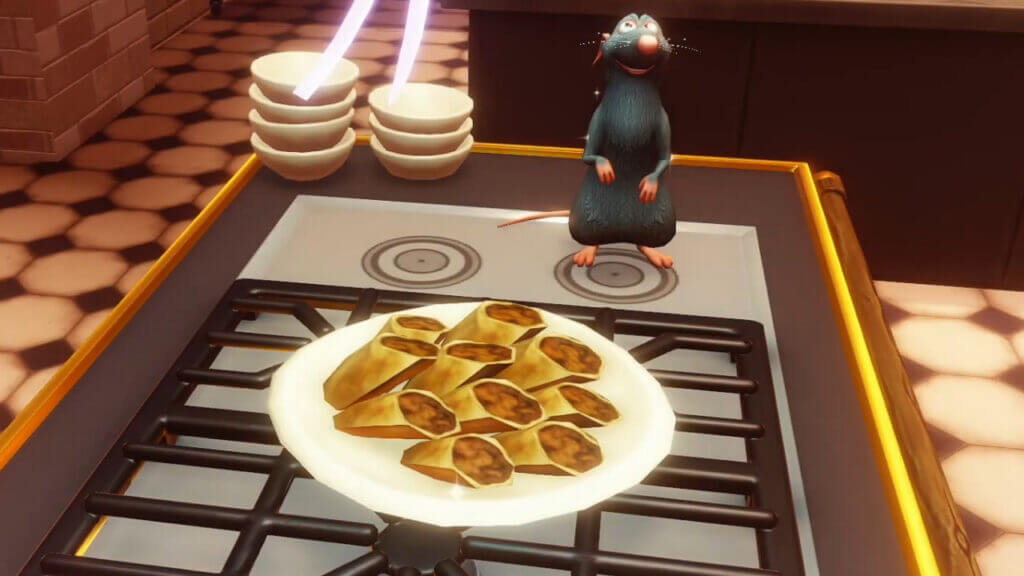 Remy Standing Beside a Plate of Onion Puffs in Disney Dreamlight Valley