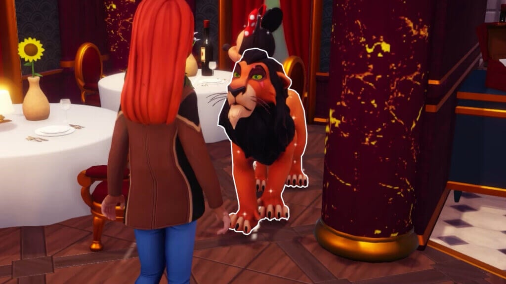 Speaking with Scar in Chez Remy in Disney Dreamlight Valley