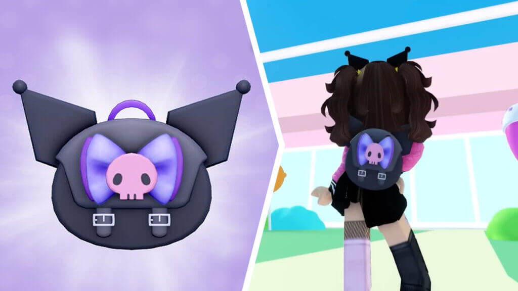 Wearing the Kuromi Backpack in Roblox Hello Kitty Cafe