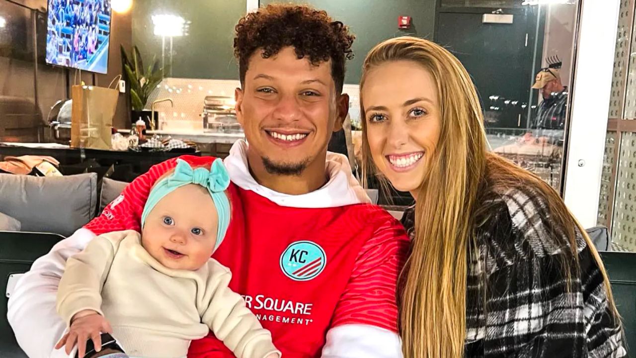 Pregnant Brittany Mahomes Poses in Blue Suit with Patrick Mahomes