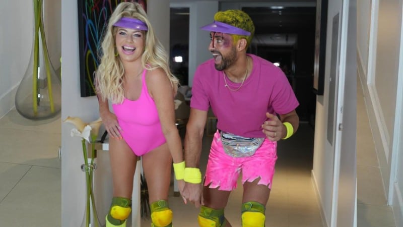 Caroline Stanbury and her husband Sergio Carrallo dressed as Barbie and Ken for Halloween
