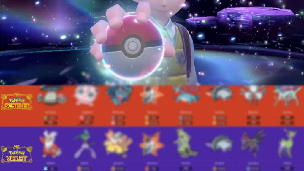 Split image of Pokeball and Paradox Pokemon in Scarlet and Violet