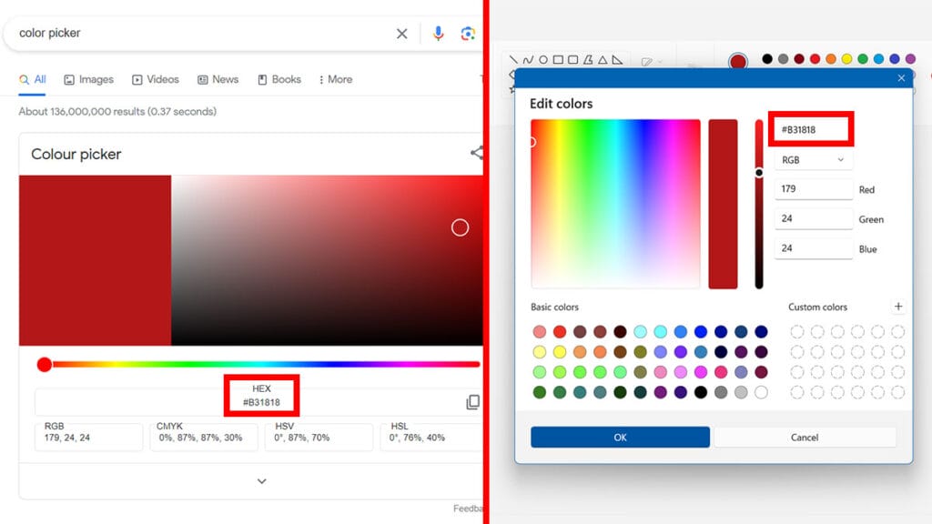 Open a RGB Color Picker Site or Image Editor Application