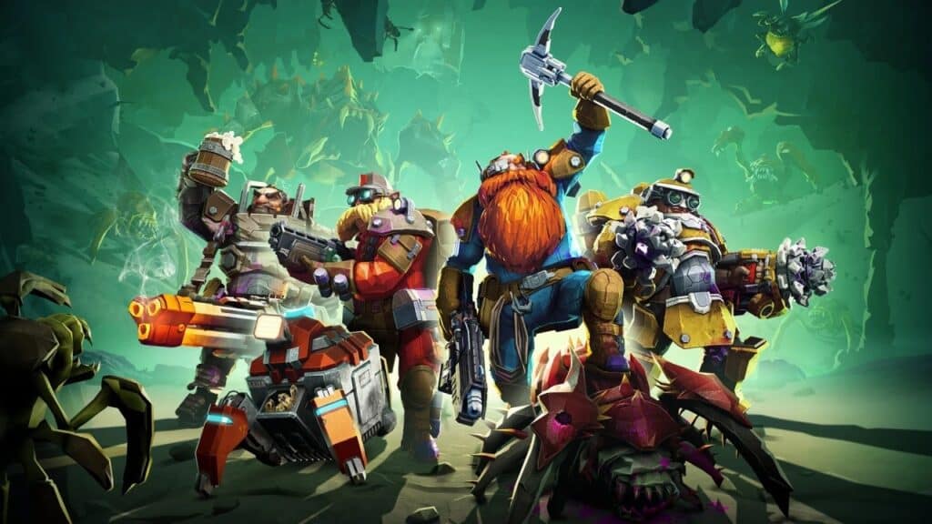 Deep Rock Galactic title artwork with characters, Deep Rock Galactic Patch, Deep Rock Galactic Update