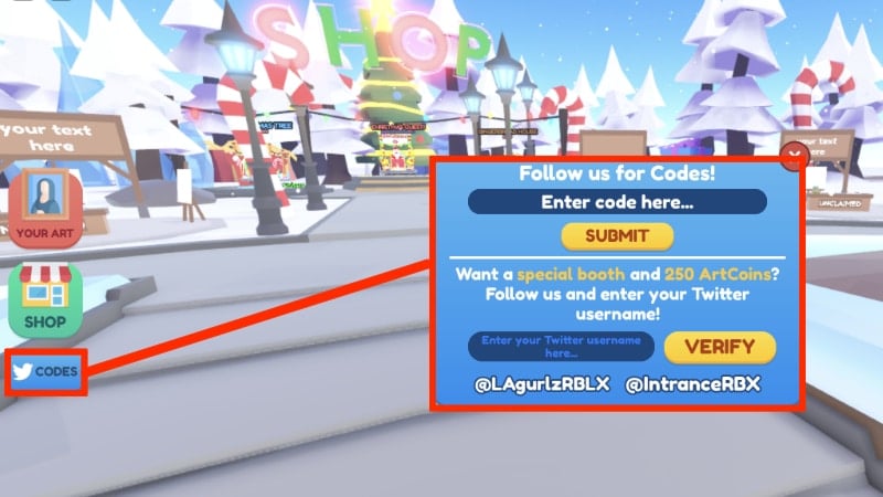 Redeeming December 2022 Codes in Roblox Starving Artists