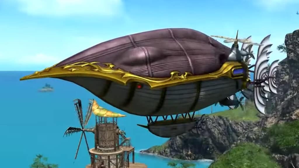 Flying over Island Sanctuary in the Blackjack mount in Final Fantasy XIV