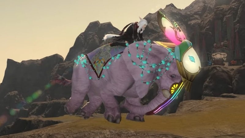 Flying with the Pinky mount in FFXIV