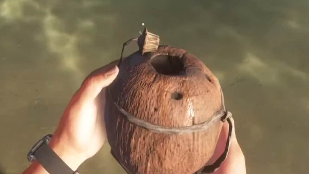 Holding a Coconut Flask in Stranded Deep