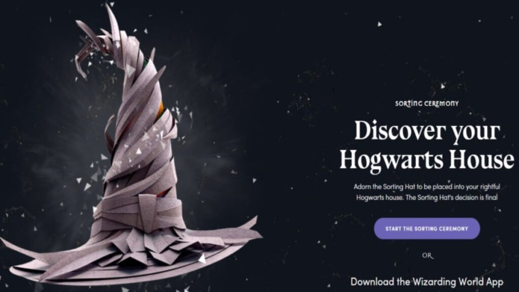 The Sorting Hat on the Wizarding World website, part of joining Gryffindor House
