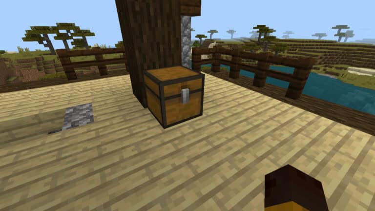 A chet sits on a platform in Minecraft